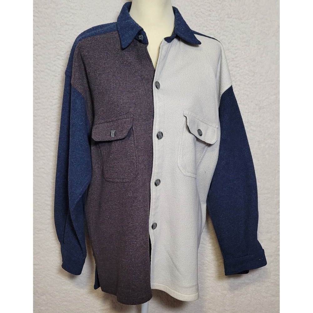 Not Your Basic NYB Sweatshirt XL Fleece Button-Up Shirt Blue Gray Grunge 1179